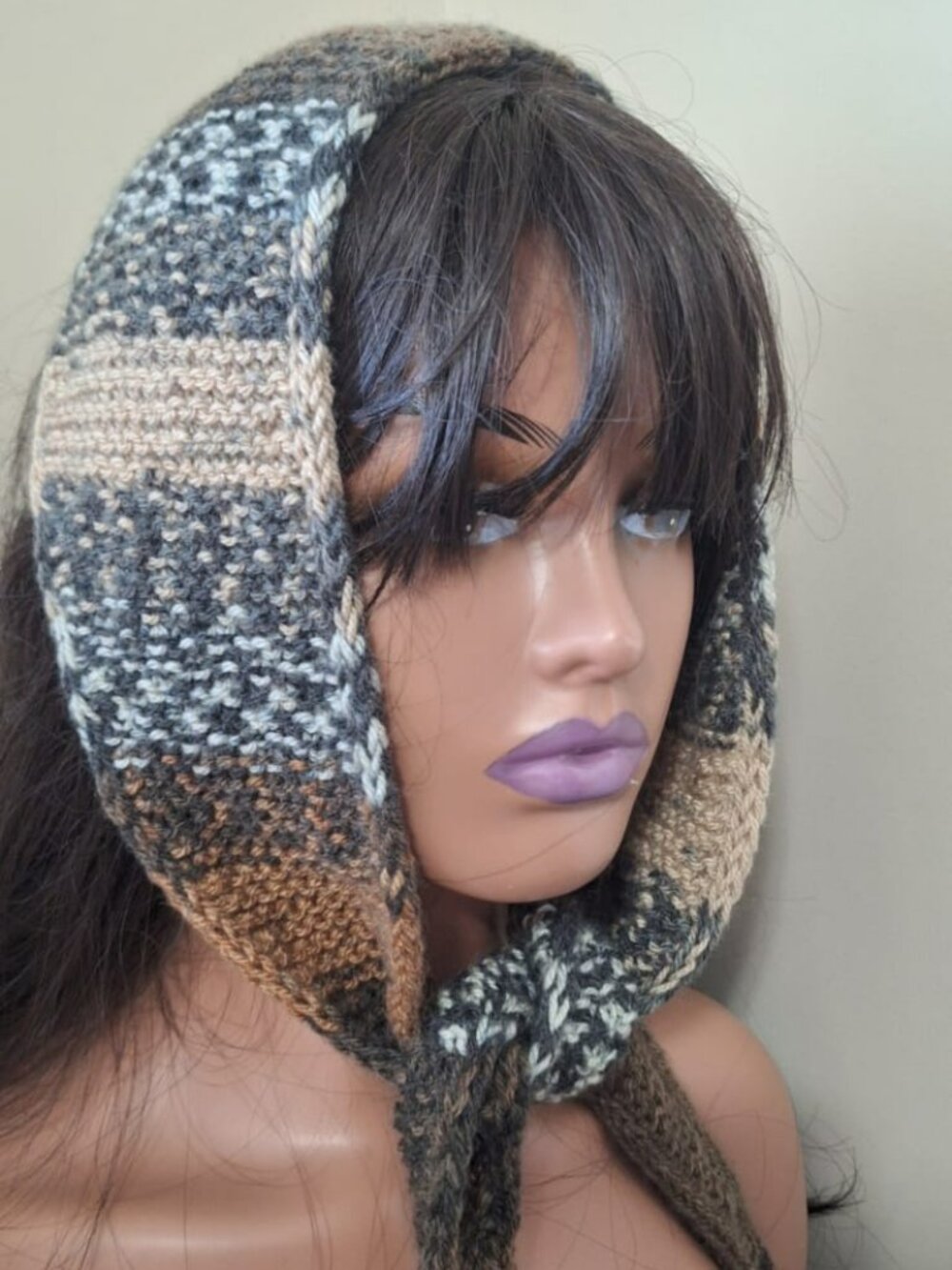 Handmade Sophie Scarf Brown Beige Knit Skinny Scarf